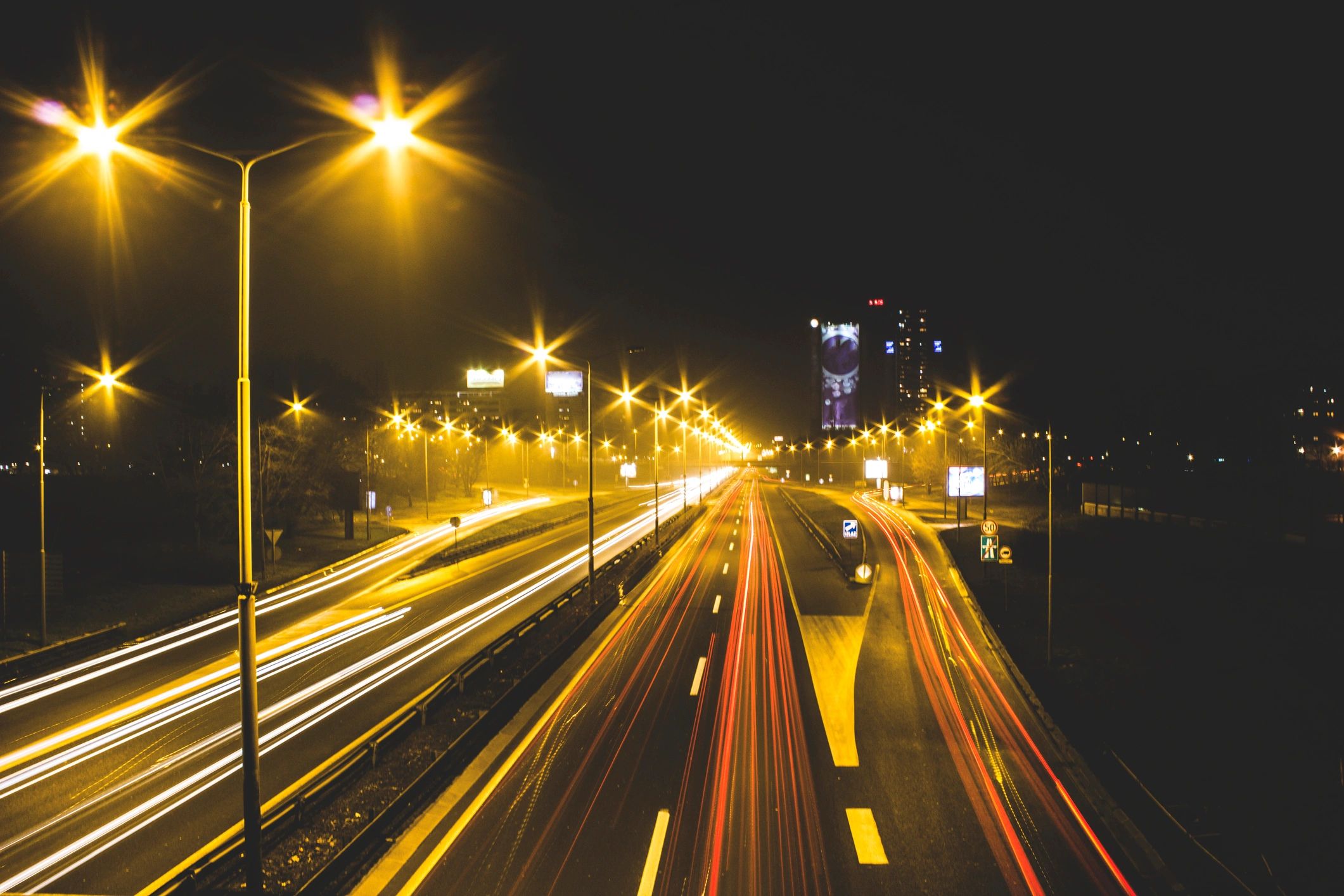 Genex Tower and highway lights in Belgrade