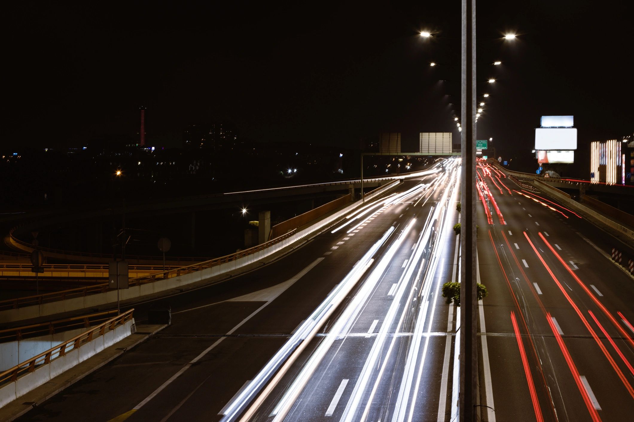 Traffic light trails on a Belgrade roadway