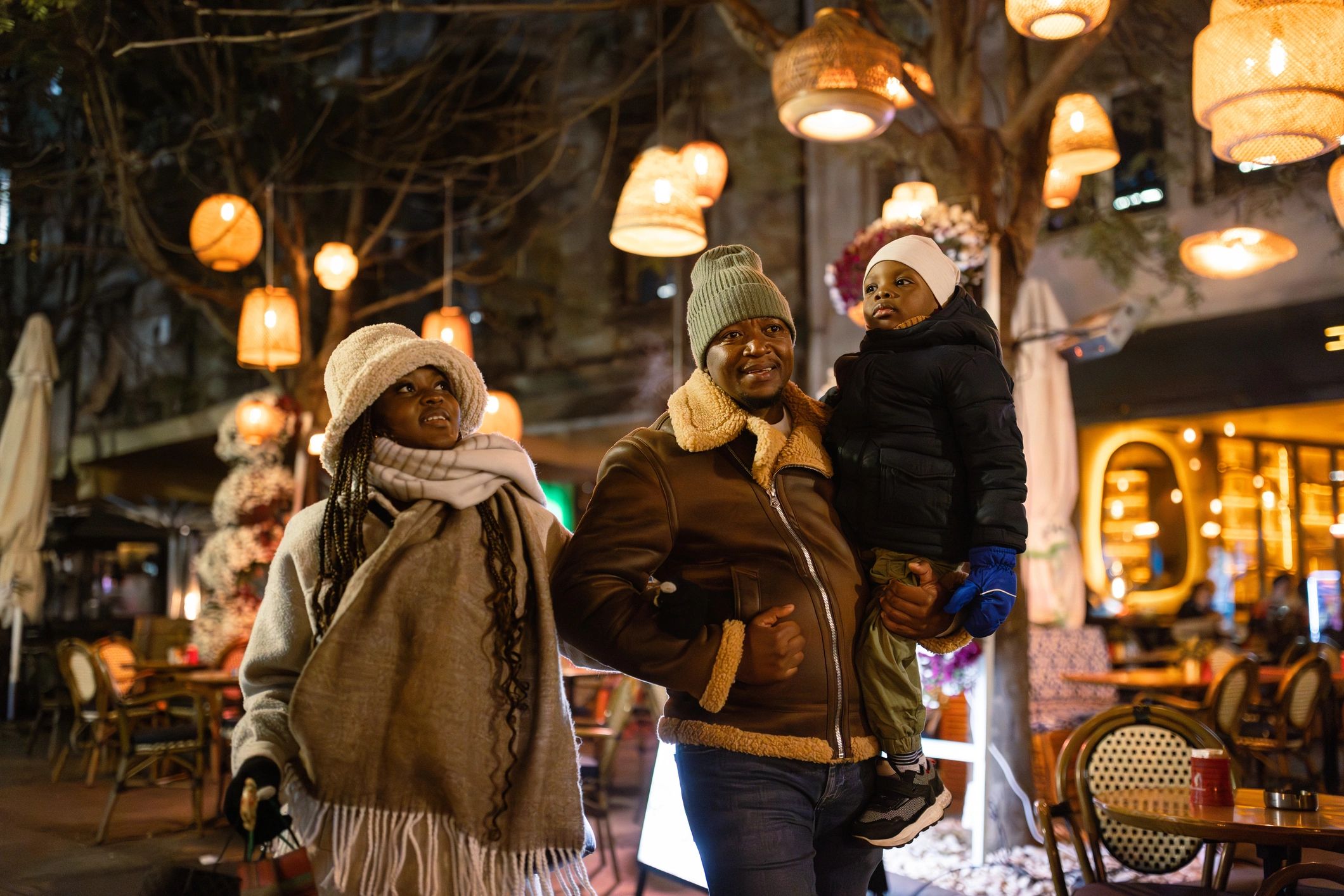 People enjoying a winter stroll in the city